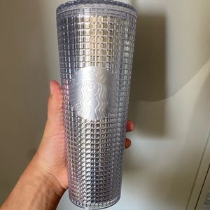 STARBUCKS SILVER STUDDED REUSABLE CUP W/ STRAW